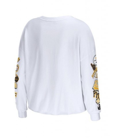 Women's White Pittsburgh Steelers Celebration Cropped Long Sleeve T-shirt White $23.10 Tops