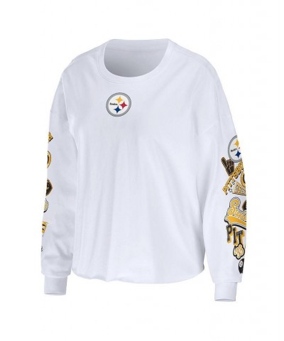 Women's White Pittsburgh Steelers Celebration Cropped Long Sleeve T-shirt White $23.10 Tops