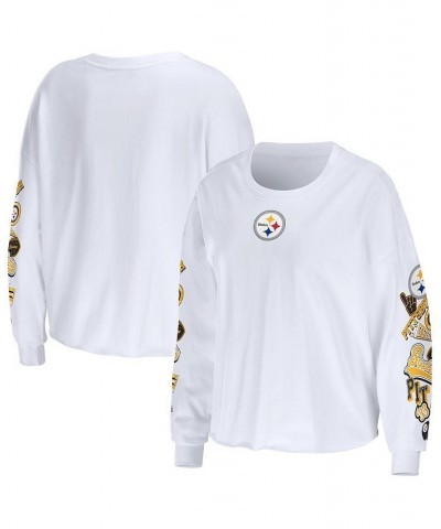 Women's White Pittsburgh Steelers Celebration Cropped Long Sleeve T-shirt White $23.10 Tops