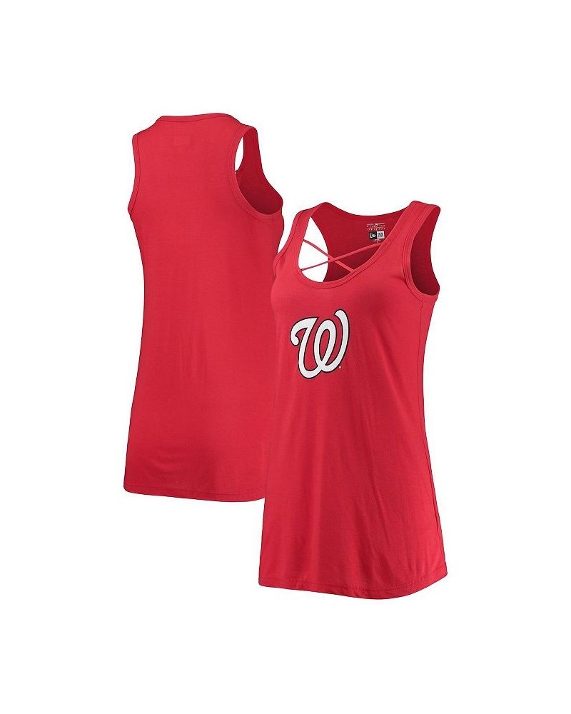 Women's Red Washington Nationals Front Strap Tank Top Red $24.50 Tops