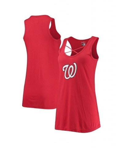 Women's Red Washington Nationals Front Strap Tank Top Red $24.50 Tops