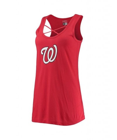 Women's Red Washington Nationals Front Strap Tank Top Red $24.50 Tops