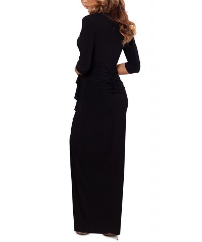 Ruched Ruffle-Trim Gown Black $80.15 Dresses