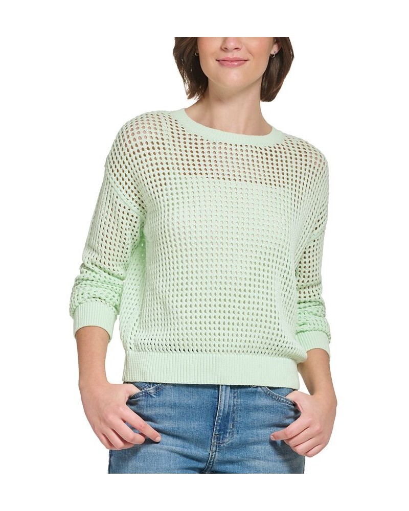 Women's Cotton Open-Stitch Sweater Green $19.69 Sweaters