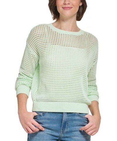 Women's Cotton Open-Stitch Sweater Green $19.69 Sweaters