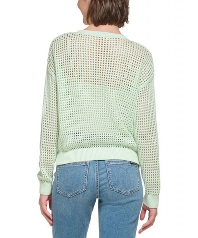 Women's Cotton Open-Stitch Sweater Green $19.69 Sweaters