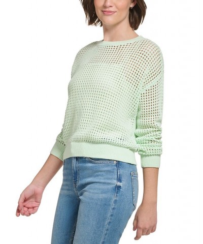 Women's Cotton Open-Stitch Sweater Green $19.69 Sweaters