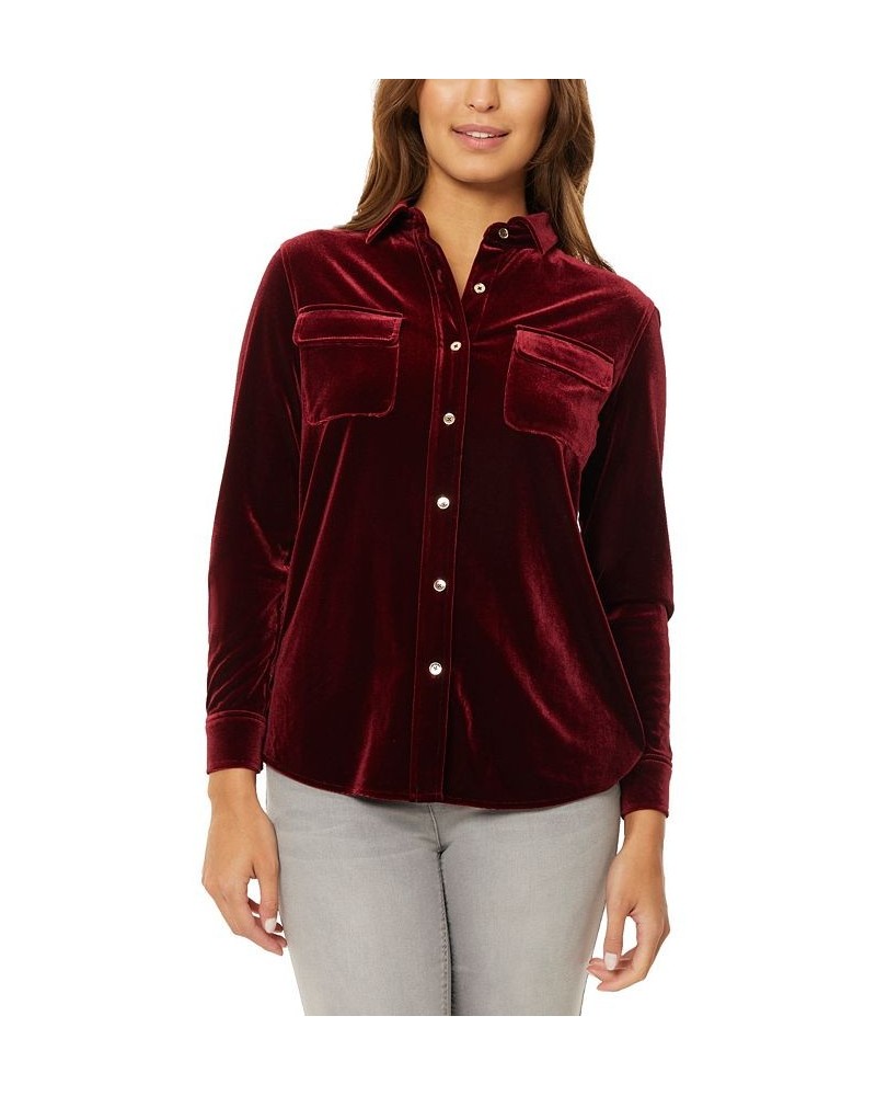 Women's Stretch Velour Utility Blouse Rouge $32.85 Tops