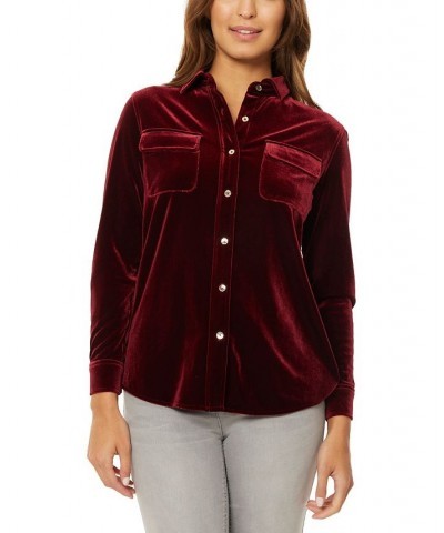 Women's Stretch Velour Utility Blouse Rouge $32.85 Tops