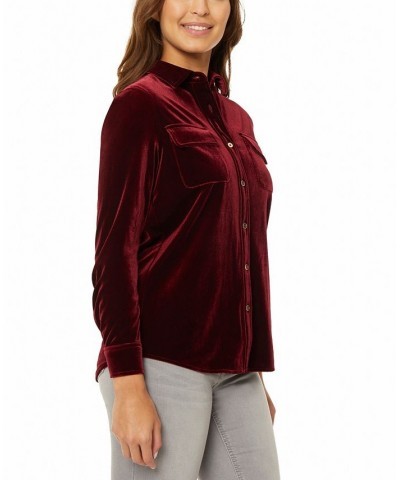 Women's Stretch Velour Utility Blouse Rouge $32.85 Tops