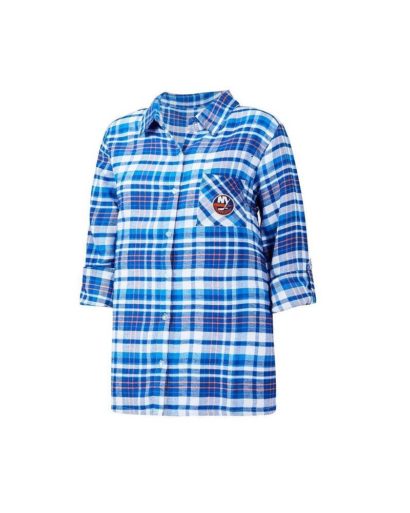 Women's Royal New York Islanders Mainstay Flannel Full-Button Three-Quarter Sleeve Nightshirt Royal $28.56 Pajama