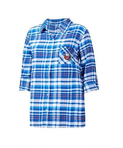 Women's Royal New York Islanders Mainstay Flannel Full-Button Three-Quarter Sleeve Nightshirt Royal $28.56 Pajama