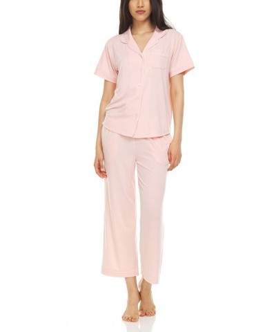 Women's Annie Notch Top and Capri Pajama 2 Piece Set Pink $38.54 Sleepwear