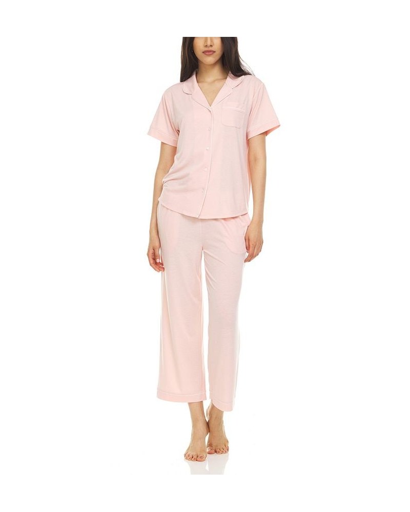 Women's Annie Notch Top and Capri Pajama 2 Piece Set Pink $38.54 Sleepwear