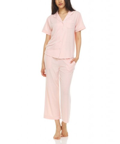 Women's Annie Notch Top and Capri Pajama 2 Piece Set Pink $38.54 Sleepwear