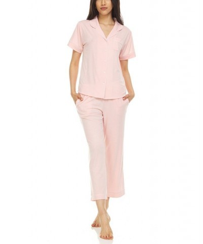 Women's Annie Notch Top and Capri Pajama 2 Piece Set Pink $38.54 Sleepwear