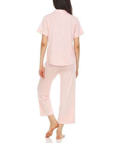 Women's Annie Notch Top and Capri Pajama 2 Piece Set Pink $38.54 Sleepwear