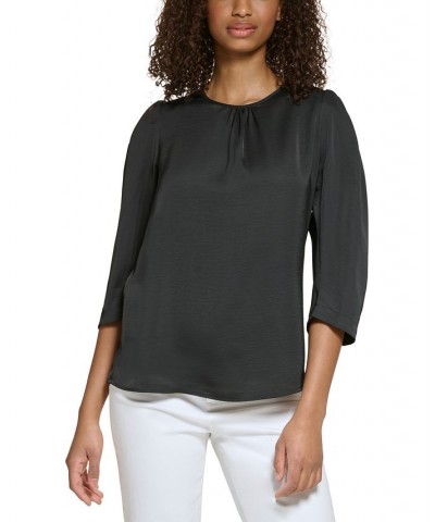 Women's Crewneck Open-Back Blouse Black $31.16 Tops