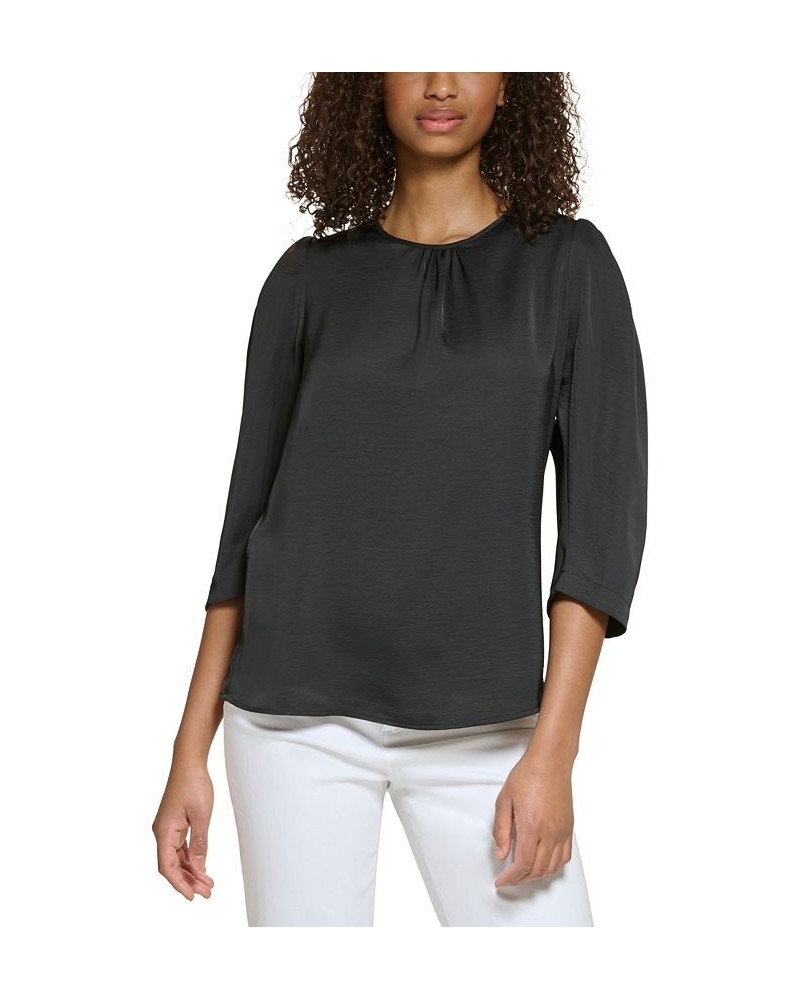 Women's Crewneck Open-Back Blouse Black $31.16 Tops