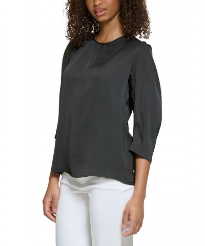 Women's Crewneck Open-Back Blouse Black $31.16 Tops