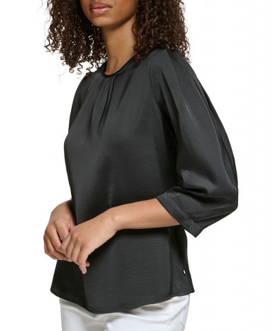 Women's Crewneck Open-Back Blouse Black $31.16 Tops