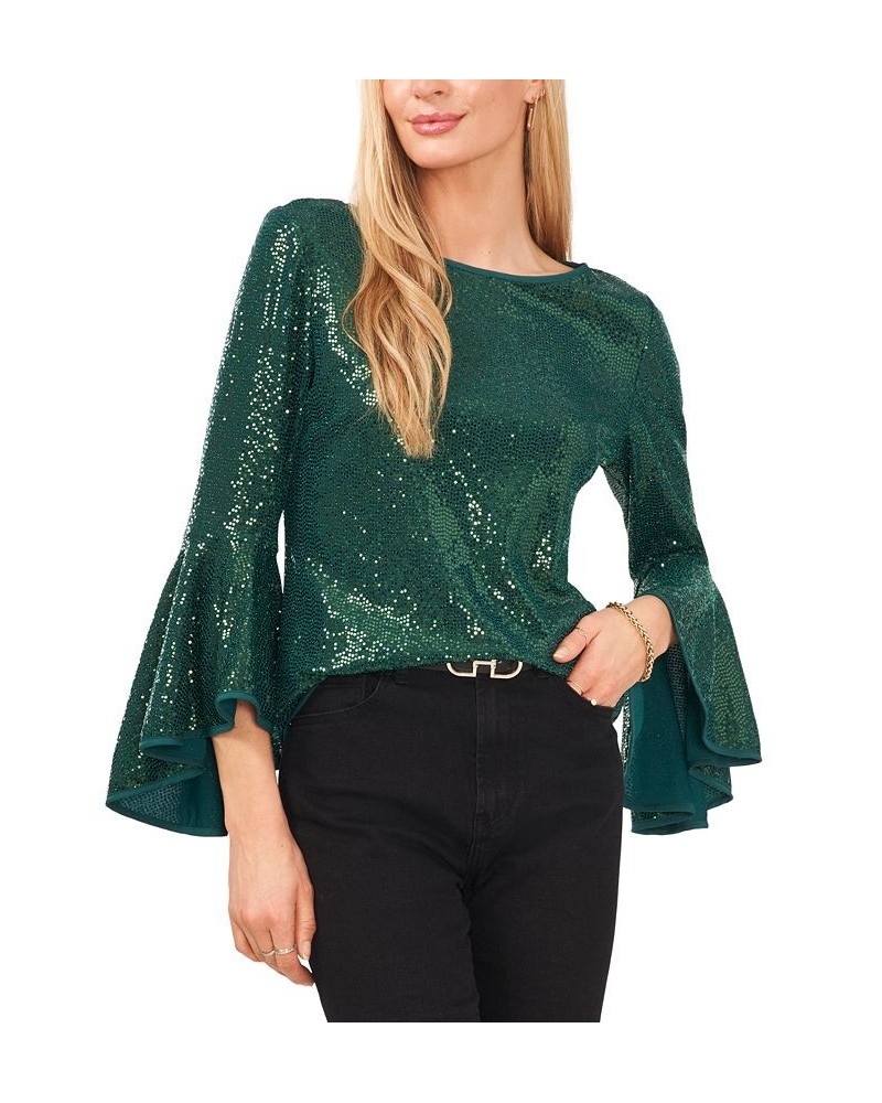 Metallic Knit Flutter Sleeve Top Green $12.20 Tops