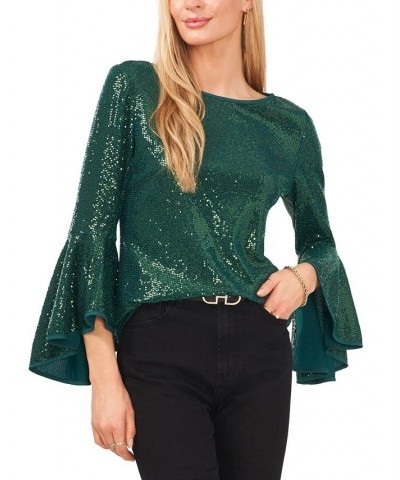 Metallic Knit Flutter Sleeve Top Green $12.20 Tops