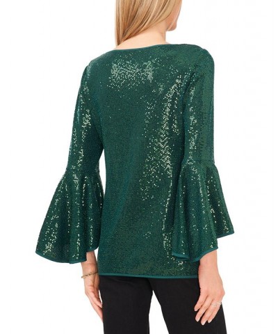 Metallic Knit Flutter Sleeve Top Green $12.20 Tops