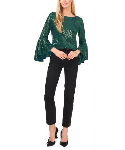 Metallic Knit Flutter Sleeve Top Green $12.20 Tops