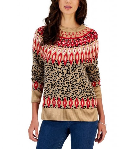 Petite Fair Isle Sweater Warm Camel Heather Combo $11.57 Sweaters