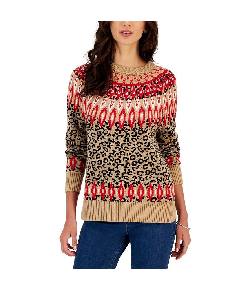 Petite Fair Isle Sweater Warm Camel Heather Combo $11.57 Sweaters