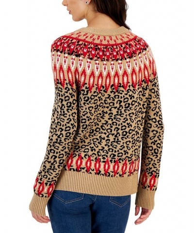 Petite Fair Isle Sweater Warm Camel Heather Combo $11.57 Sweaters