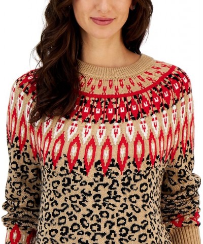 Petite Fair Isle Sweater Warm Camel Heather Combo $11.57 Sweaters