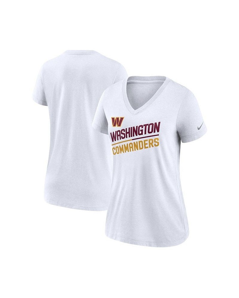 Women's White Washington Commanders Slant Logo Tri-Blend V-Neck T-shirt White $19.80 Tops