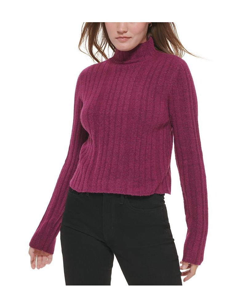 Women's Cropped Mock Neck Sweater Purple $26.51 Sweaters