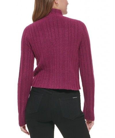 Women's Cropped Mock Neck Sweater Purple $26.51 Sweaters