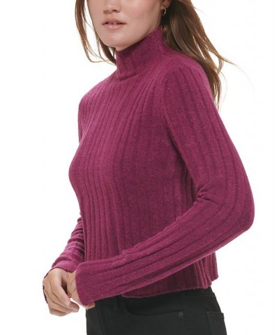 Women's Cropped Mock Neck Sweater Purple $26.51 Sweaters