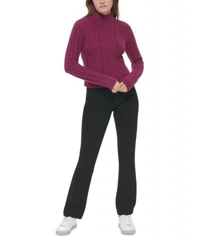 Women's Cropped Mock Neck Sweater Purple $26.51 Sweaters