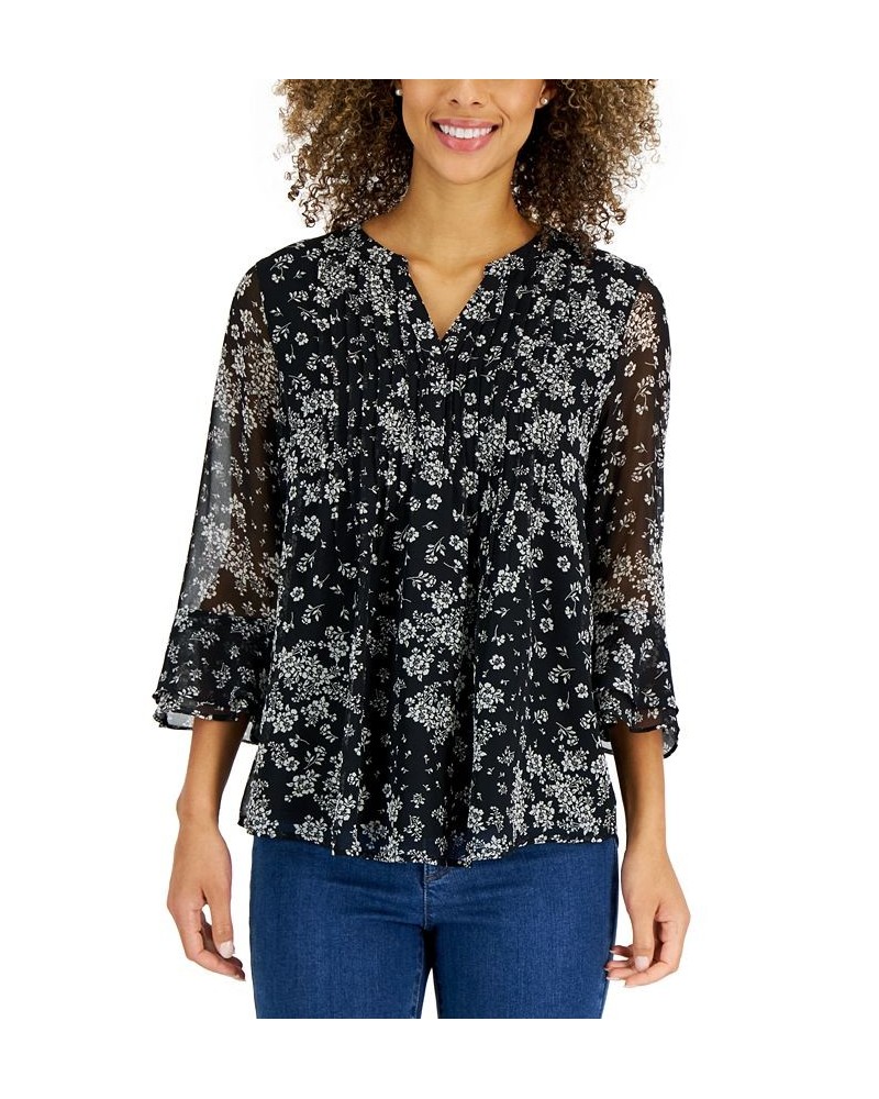 Petite Printed Ruffled Blouse Black $24.61 Tops