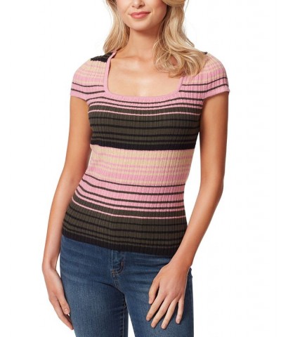 Women's Fiona Striped Ribbed-Knit Top Rosebud $22.64 Tops