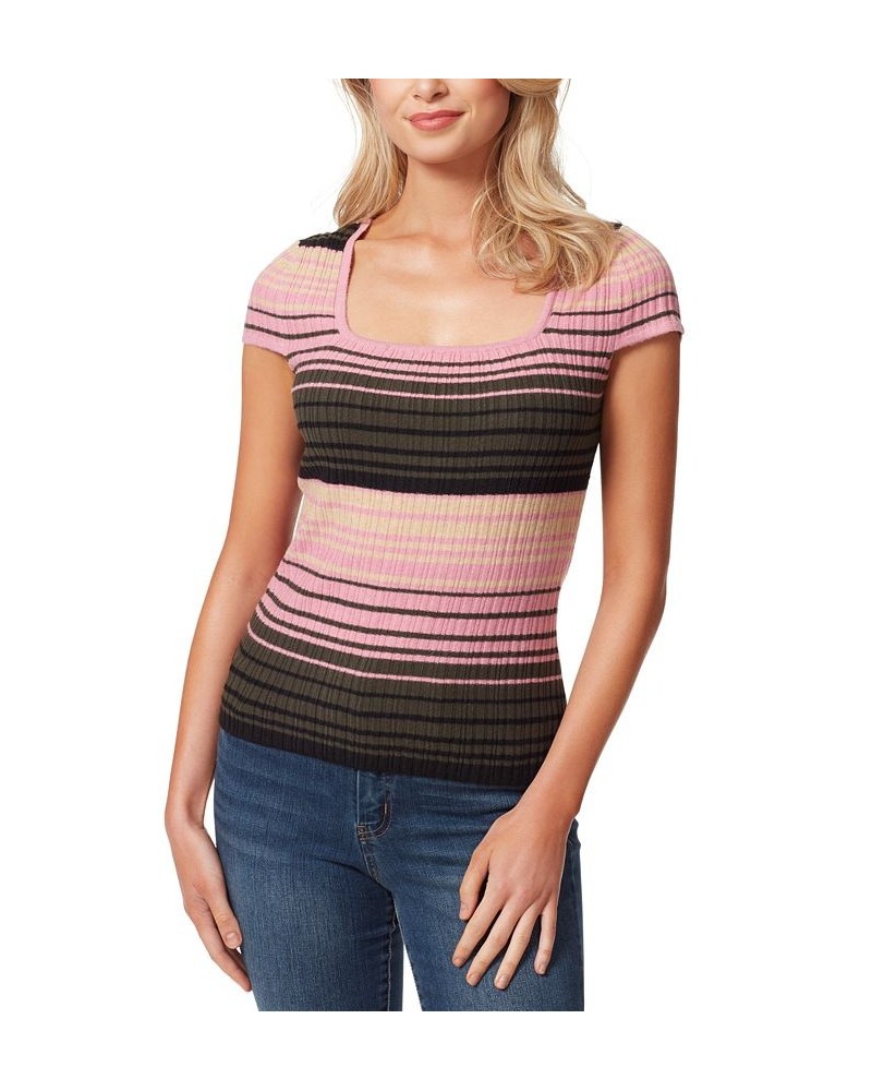 Women's Fiona Striped Ribbed-Knit Top Rosebud $22.64 Tops