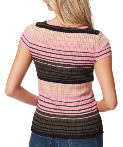 Women's Fiona Striped Ribbed-Knit Top Rosebud $22.64 Tops