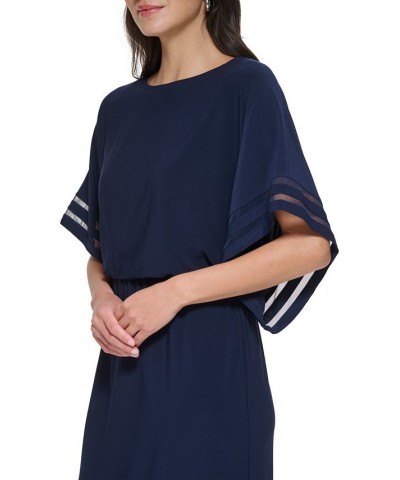 Women's Boat-Neck Elbow-Sleeve Dress Navy $41.42 Dresses