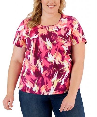 Plus Size Retro Wash Printed Top Steel Rose $8.47 Tops