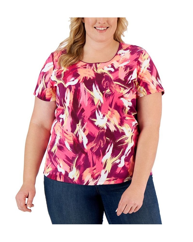 Plus Size Retro Wash Printed Top Steel Rose $8.47 Tops