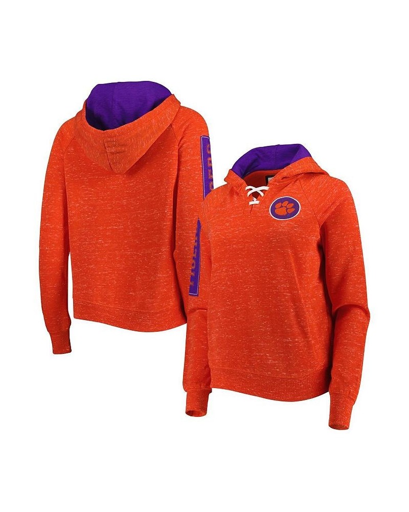 Women's Orange Clemson Tigers The Devil Speckle Lace-Placket Raglan Pullover Hoodie Orange $35.09 Sweatshirts