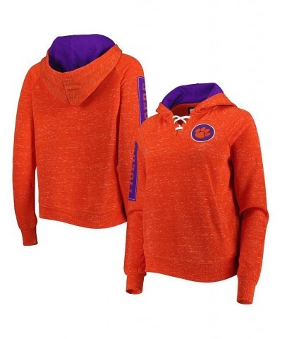 Women's Orange Clemson Tigers The Devil Speckle Lace-Placket Raglan Pullover Hoodie Orange $35.09 Sweatshirts