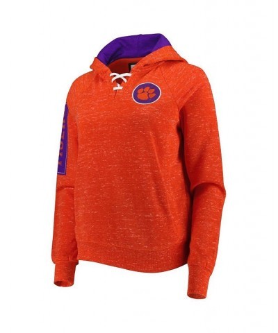 Women's Orange Clemson Tigers The Devil Speckle Lace-Placket Raglan Pullover Hoodie Orange $35.09 Sweatshirts