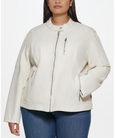 Plus Size Faux Leather Motocross Racer Jacket Ivory/Cream $42.90 Jackets