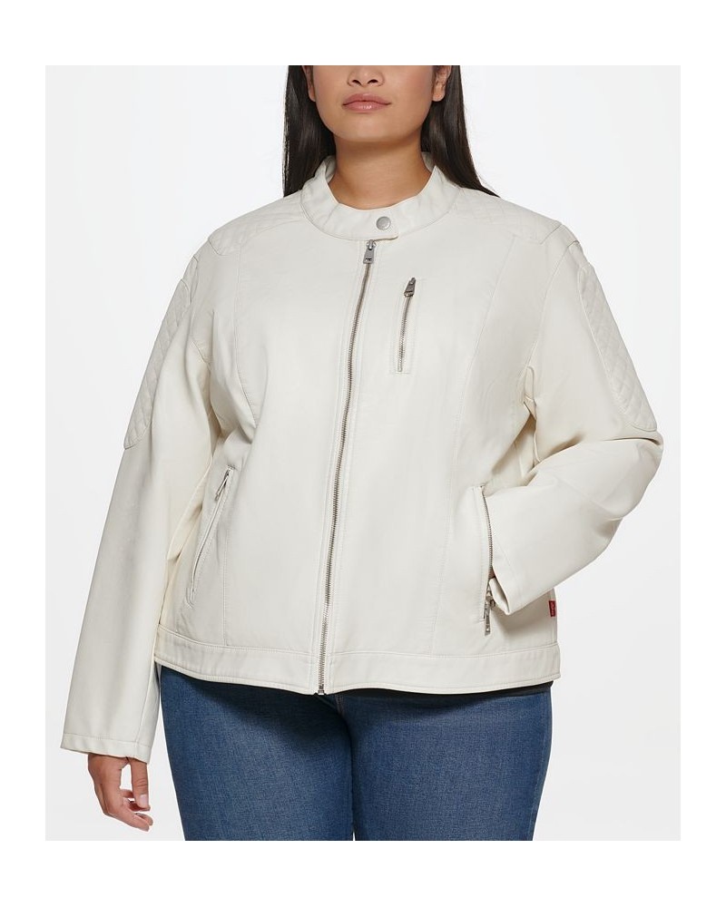 Plus Size Faux Leather Motocross Racer Jacket Ivory/Cream $42.90 Jackets